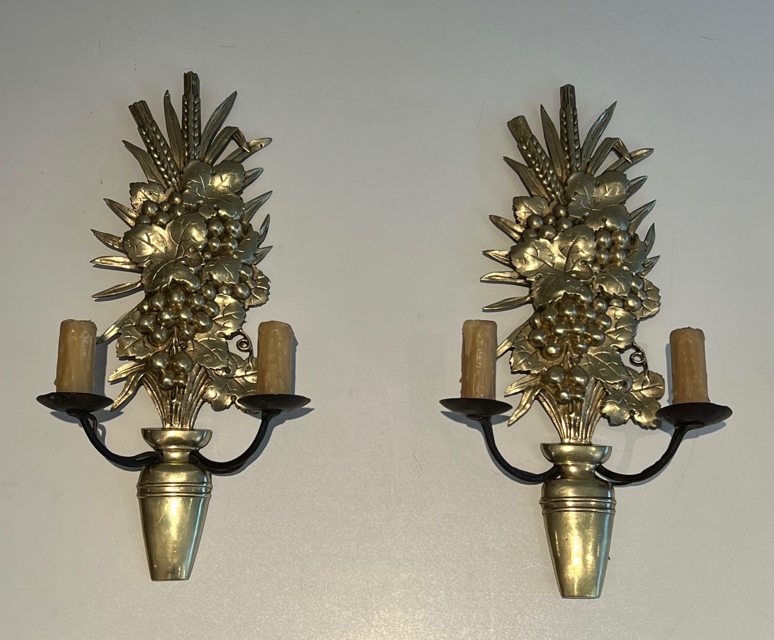 Pair of Bronze and Wrought Iron Sconces - Image 2