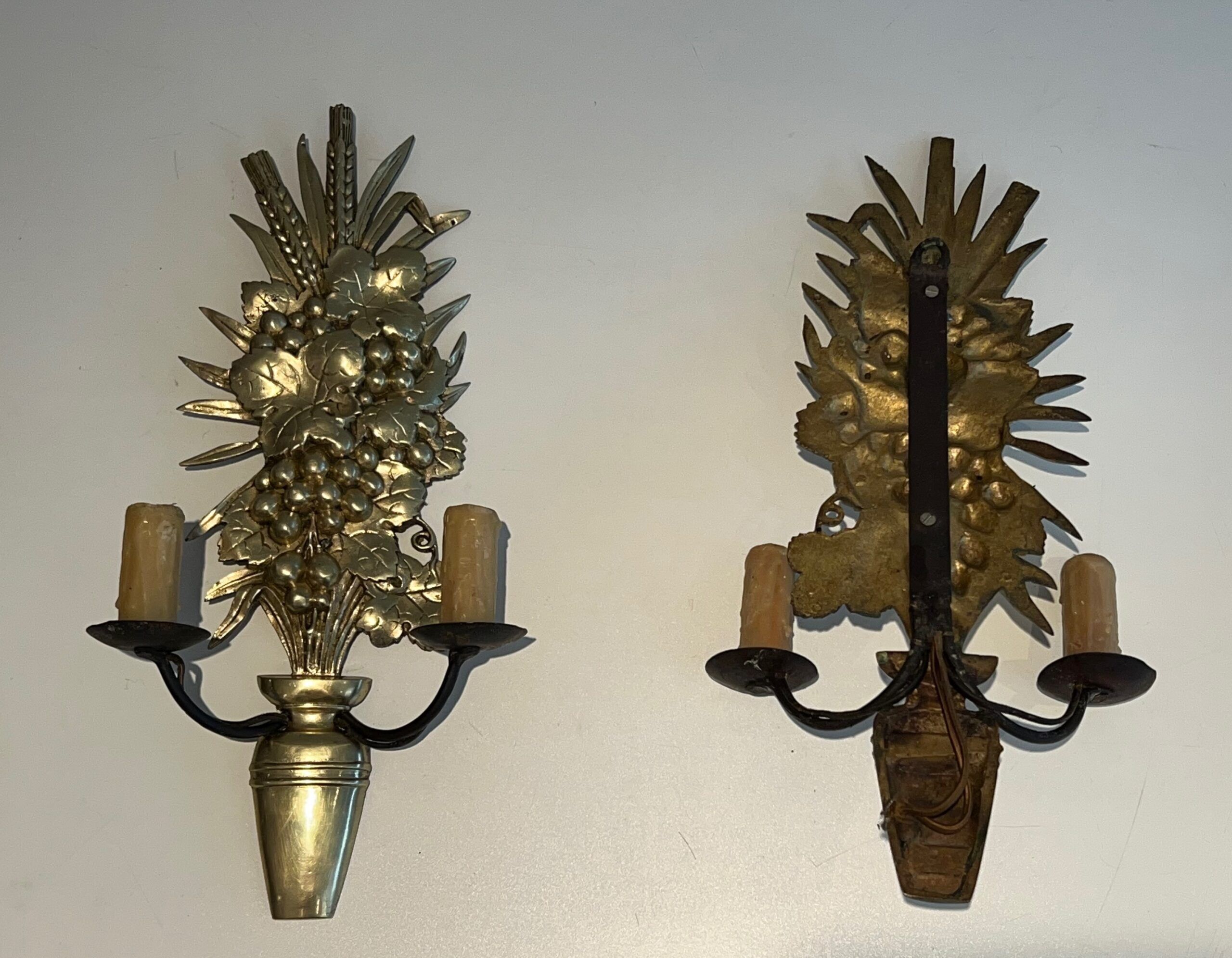 Pair of Bronze and Wrought Iron Sconces - Image 12