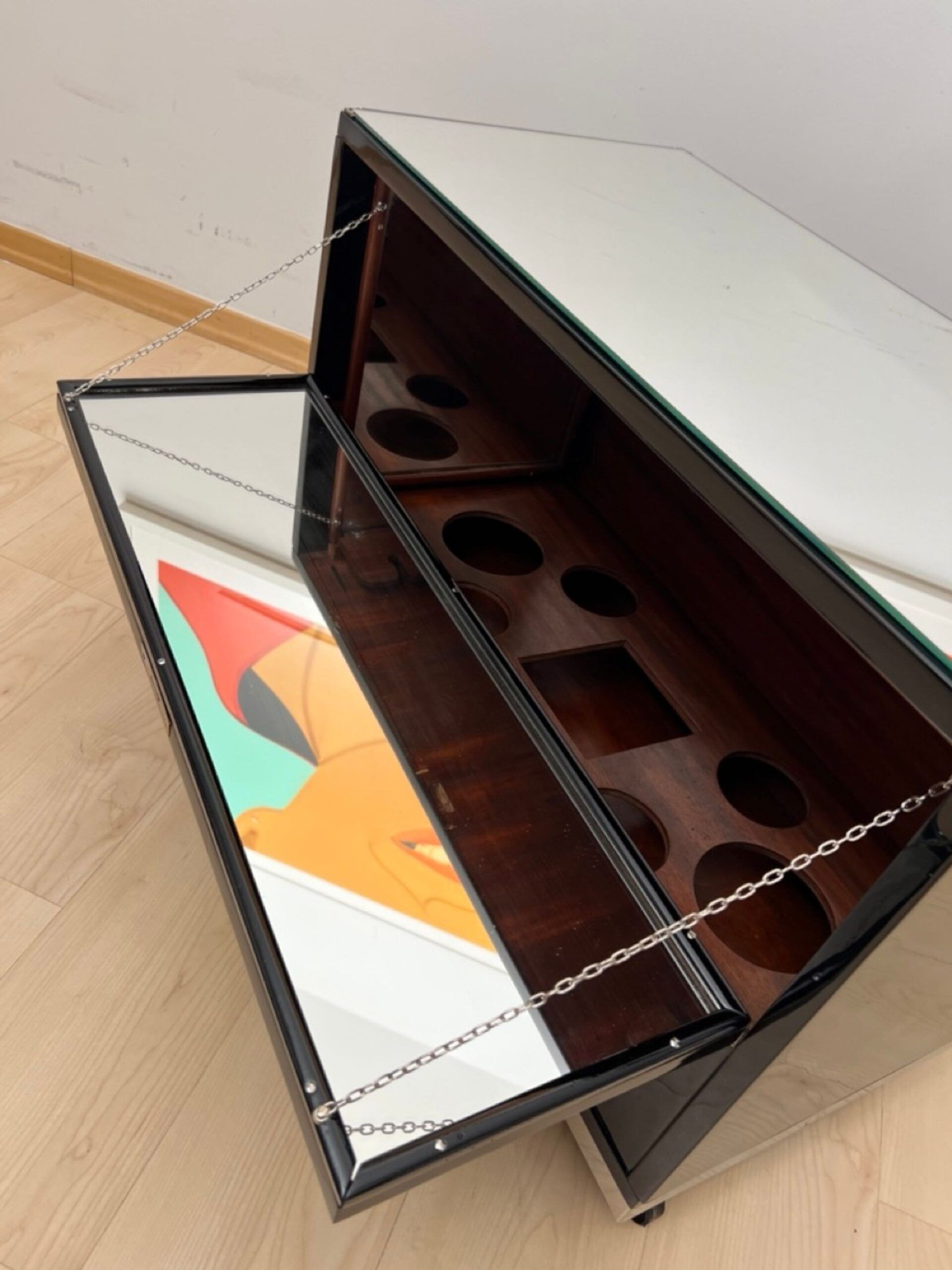 French Art Deco Bar Cart, Black Lacquer, France circa 1930 - Image 9