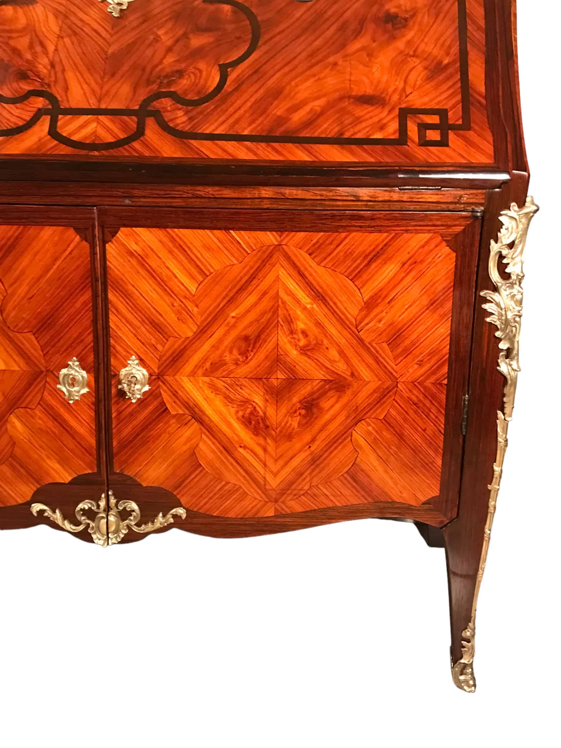 French Louis XV Secretary Desk- detail of the veneer on the doors- Styylish