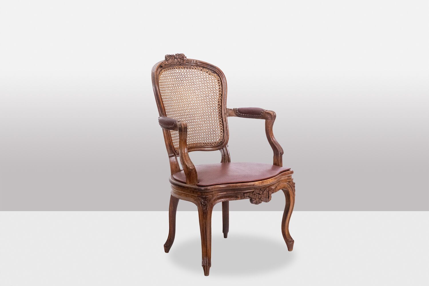Pair of “Cabriolet” Armchairs in Walnut and Canework, Louis XV Period - Image 3