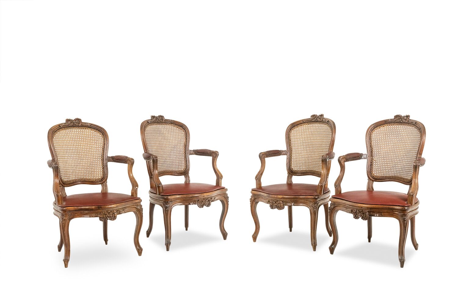Pair of “Cabriolet” Armchairs in Walnut and Canework, Louis XV Period - Image 6
