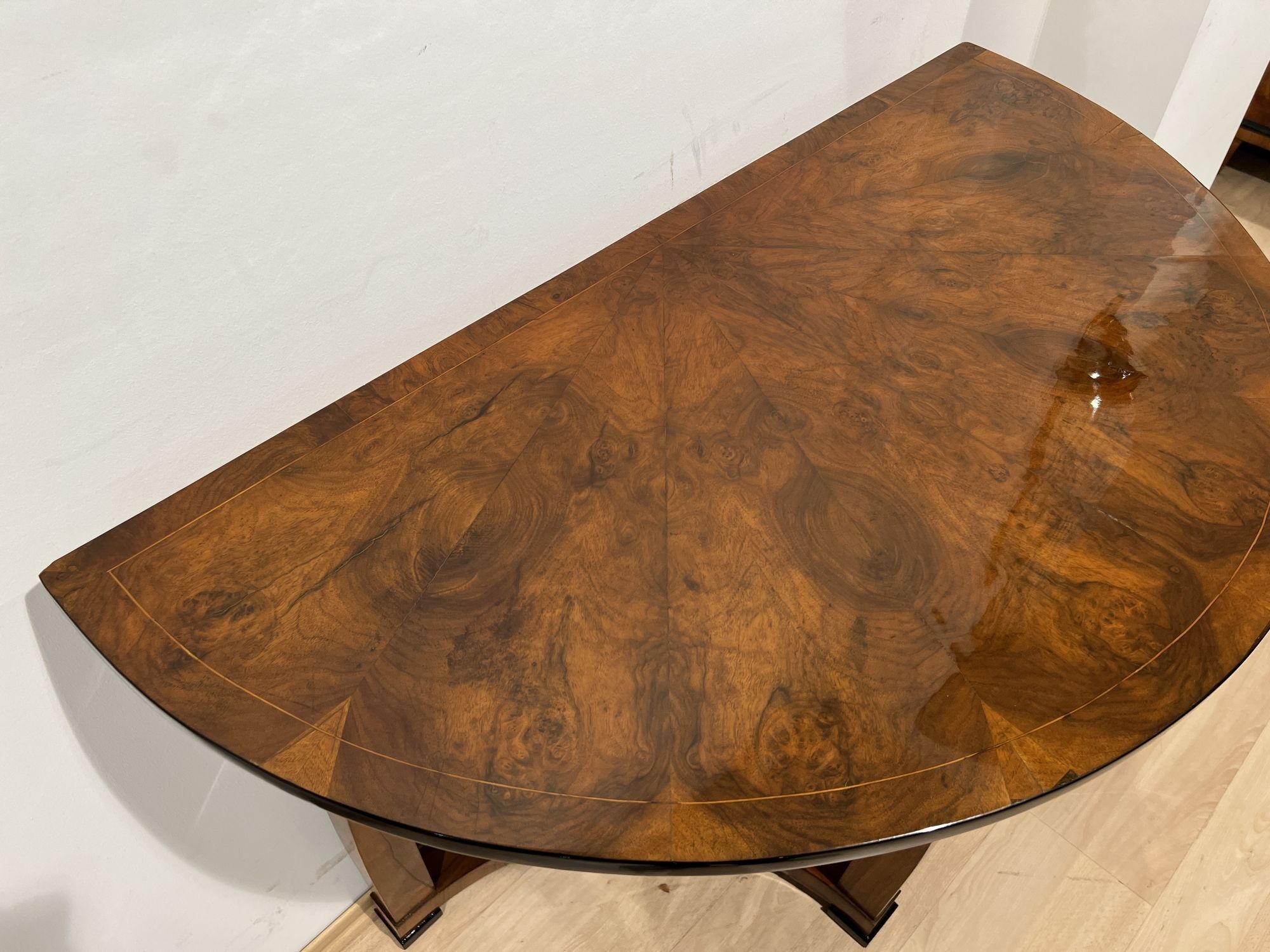 Biedermeier Demi-Lune Console Table, Walnut Veneer, Maple, Austria circa 1830 - Image 14