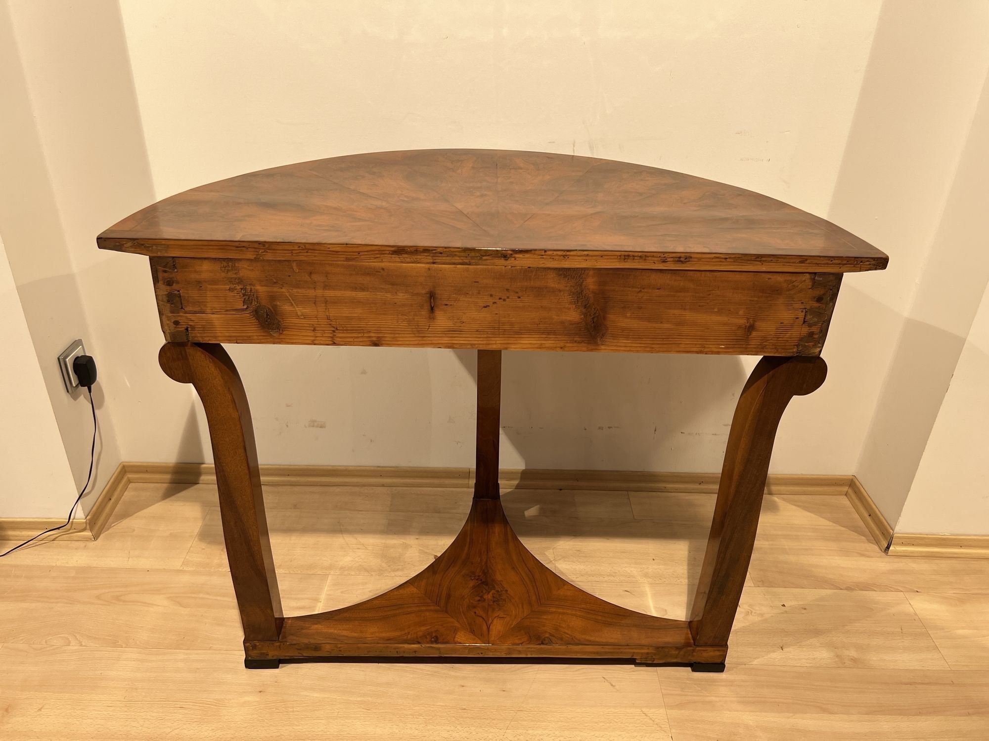 Biedermeier Demi-Lune Console Table, Walnut Veneer, Maple, Austria circa 1830 - Image 15