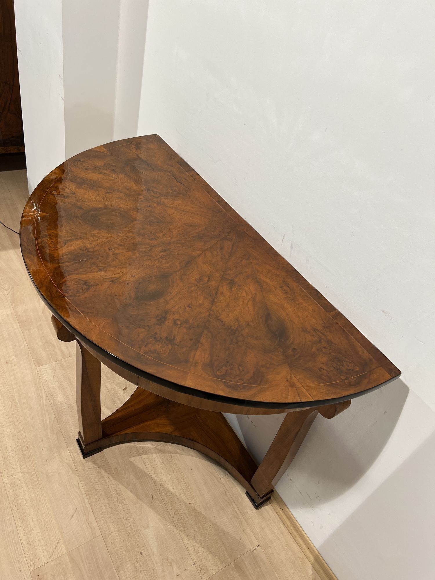 Biedermeier Demi-Lune Console Table, Walnut Veneer, Maple, Austria circa 1830 - Image 4