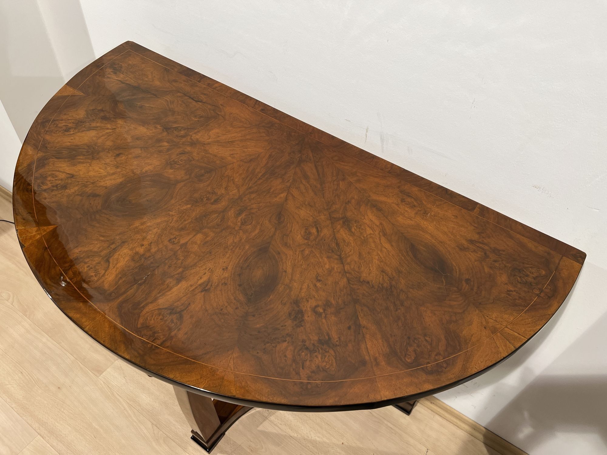 Biedermeier Demi-Lune Console Table, Walnut Veneer, Maple, Austria circa 1830 - Image 5
