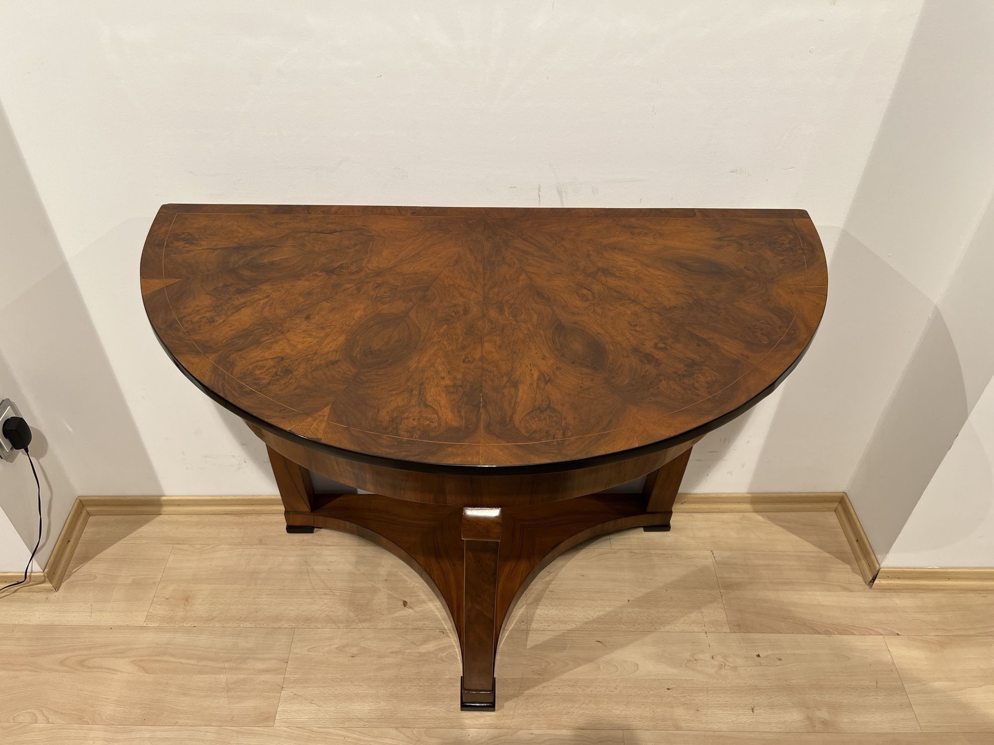 Biedermeier Demi-Lune Console Table, Walnut Veneer, Maple, Austria circa 1830 - Image 7