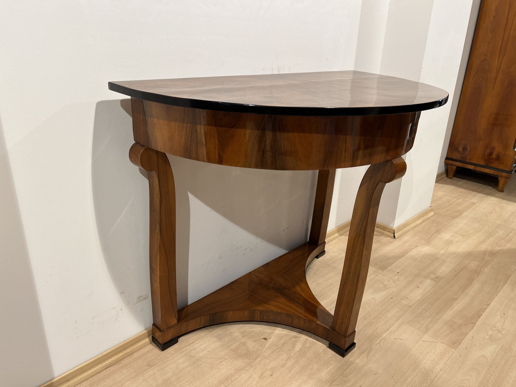 Biedermeier Demi-Lune Console Table, Walnut Veneer, Maple, Austria circa 1830 - Image 10