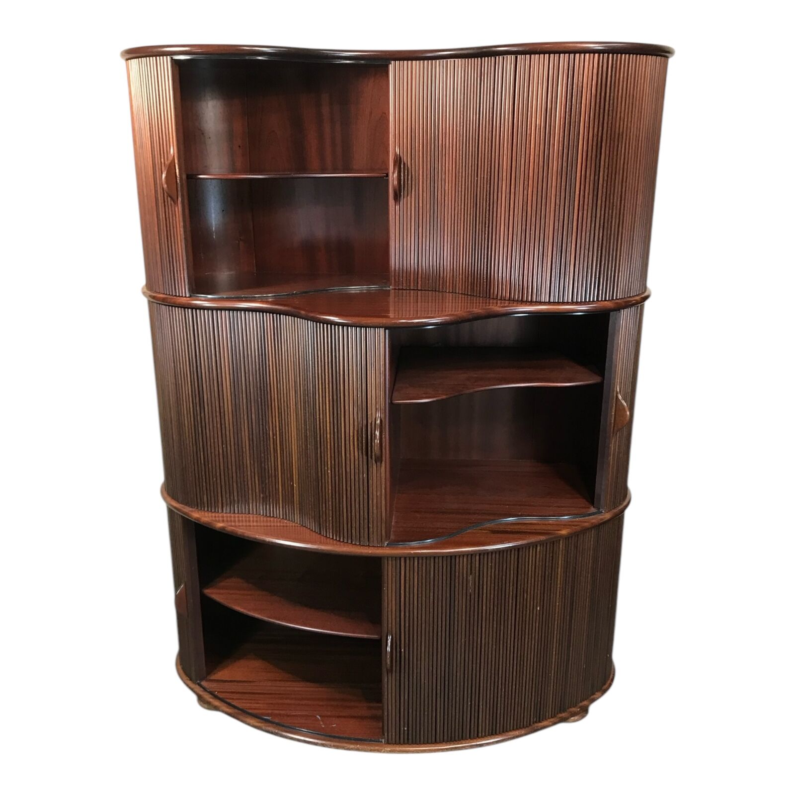 Vintage Tambour Door Cabinet by Robert and Trix Haussmann- half of the doors open- Styylish