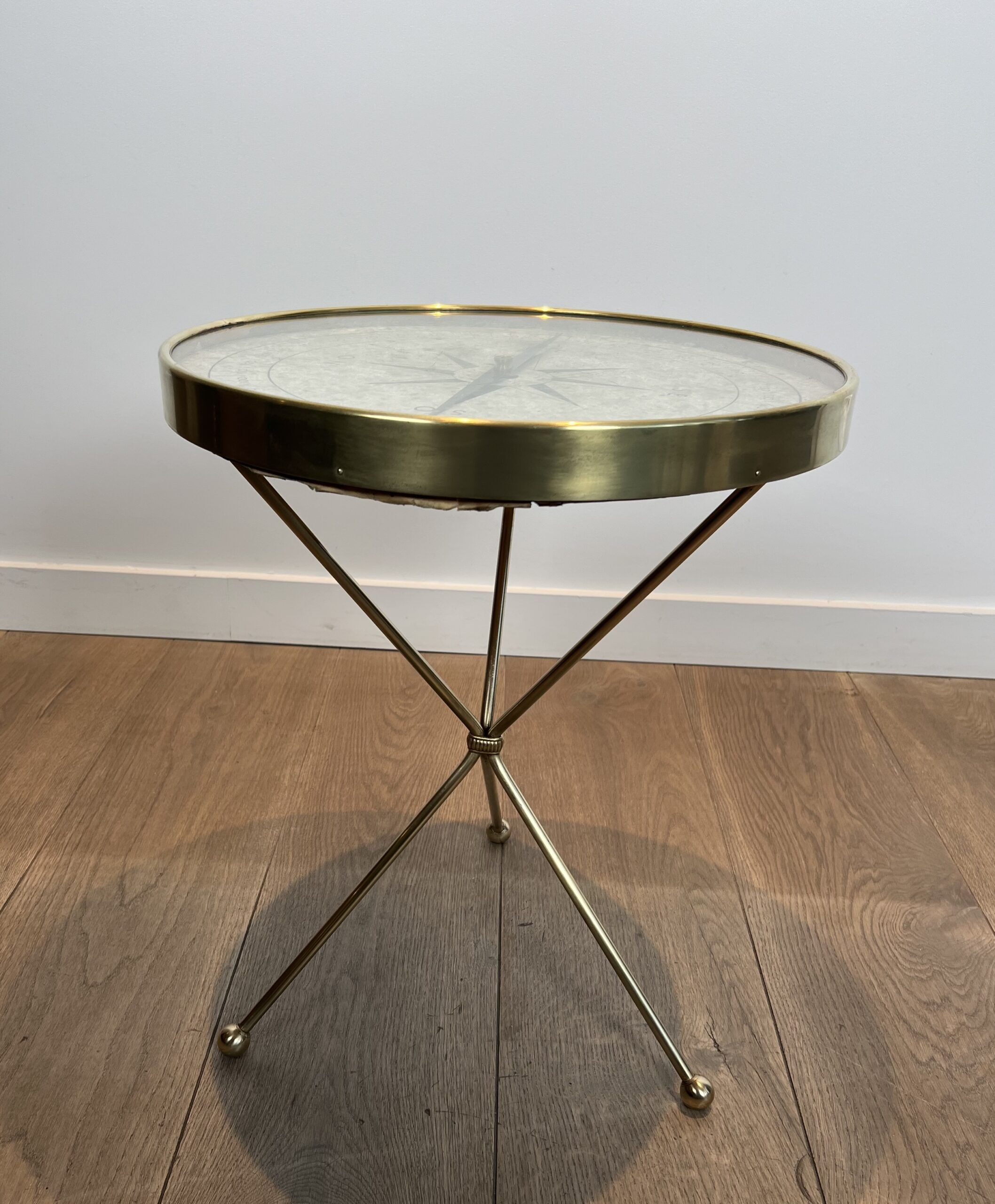 Round Brass "Compass" Side Table - Image 5