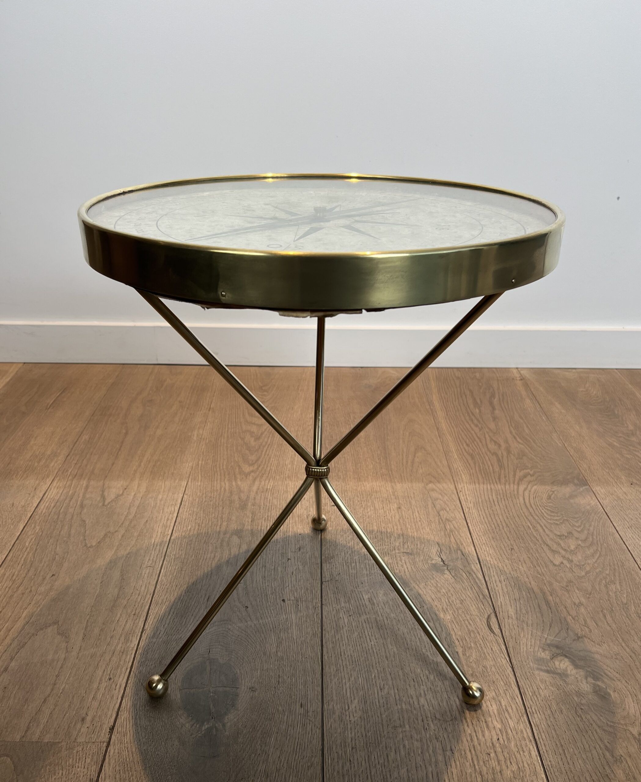 Round Brass "Compass" Side Table - Image 14