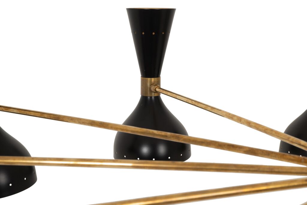24-Light Diabolo Chandelier in patinated brass and black lacquer - Image 5