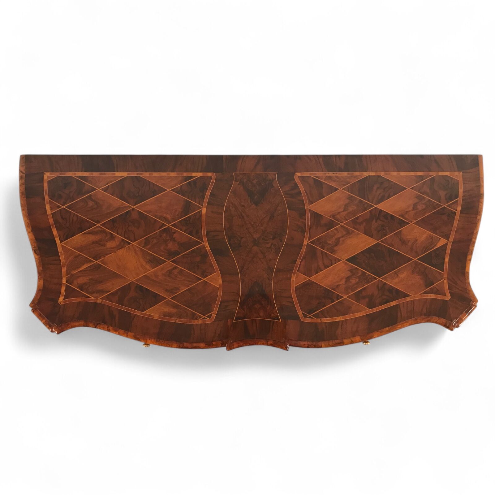 Intricate geometric marquetry and inlay on the top of an 18th century German Baroque chest of drawers with root walnut accents- Styylish