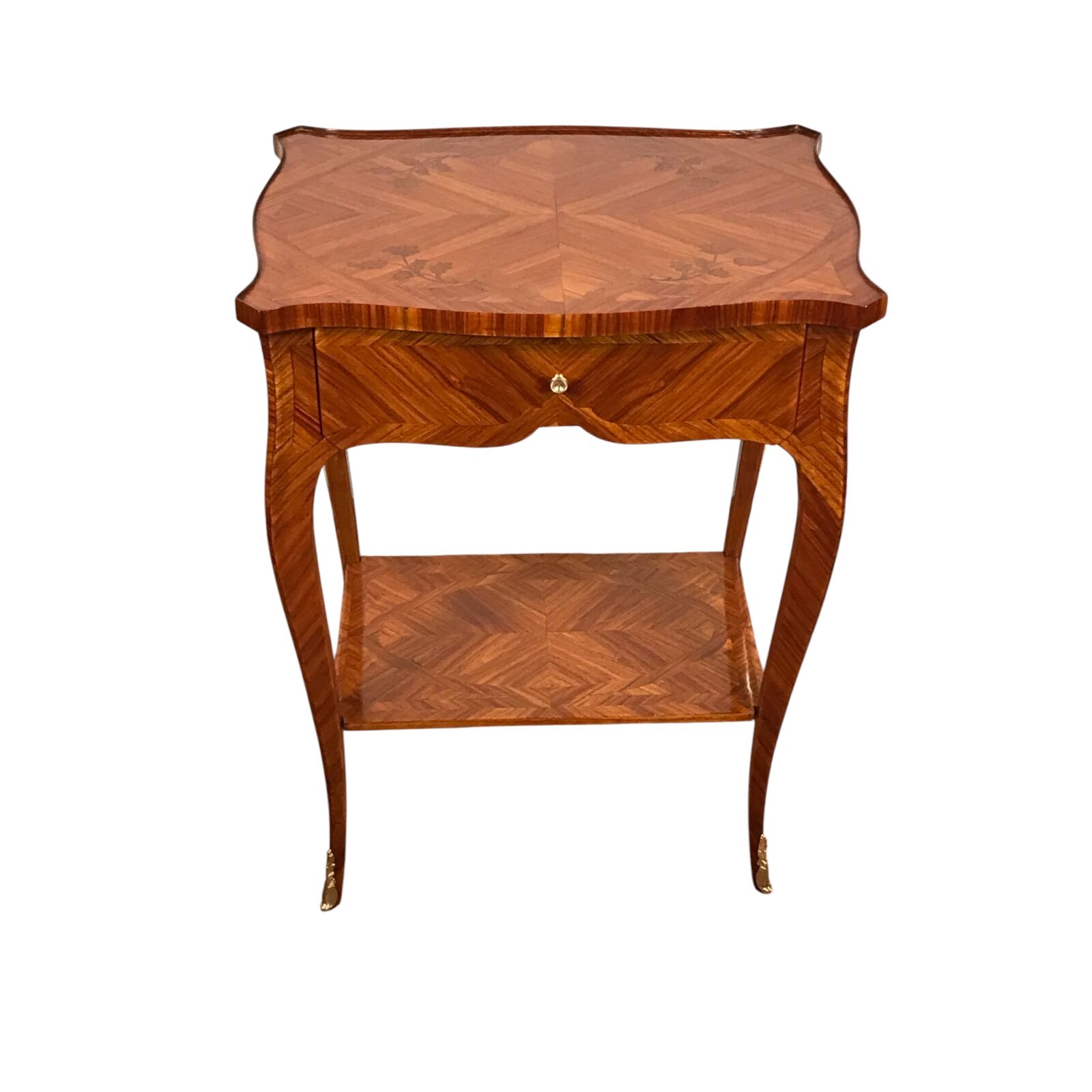French Louis XV Style Side Table with flower marquetry on the top. - Styylish