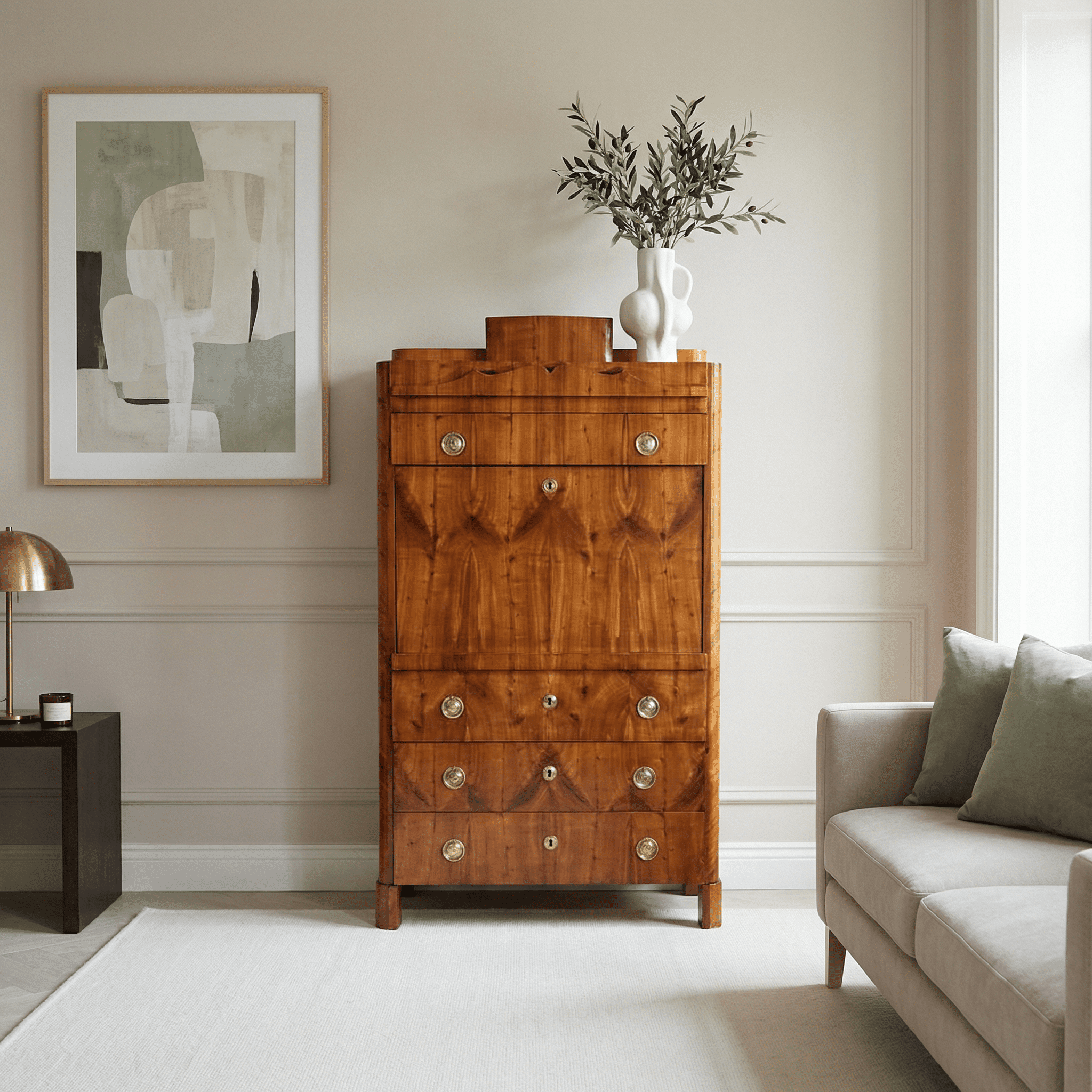 1820's Biedermeier Fall Top Desk- in situ in a living room 2- Styylish