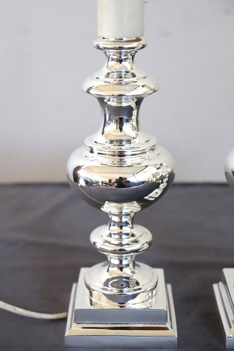 Pair of Table Lamps in Silver-Plated Metal, 1970s - Image 3