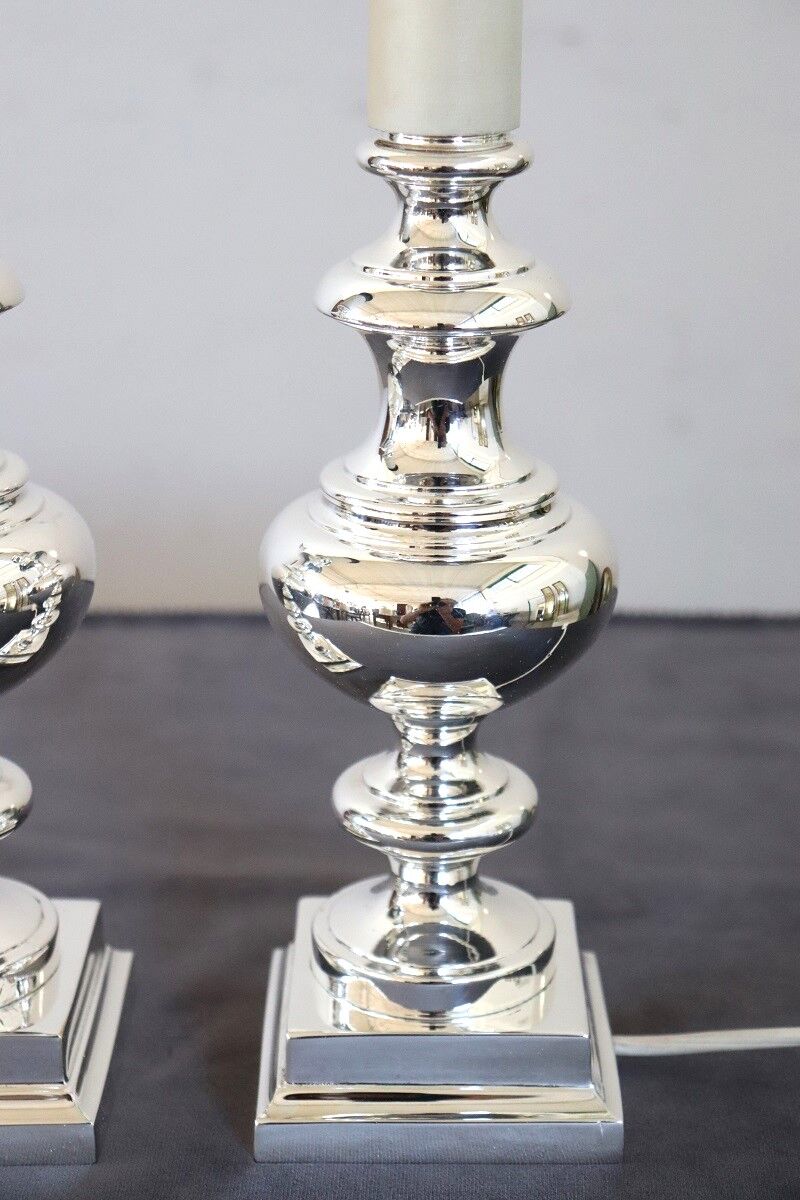 Pair of Table Lamps in Silver-Plated Metal, 1970s - Image 4