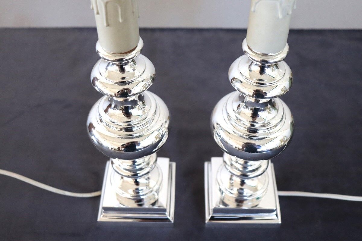 Pair of Table Lamps in Silver-Plated Metal, 1970s - Image 5