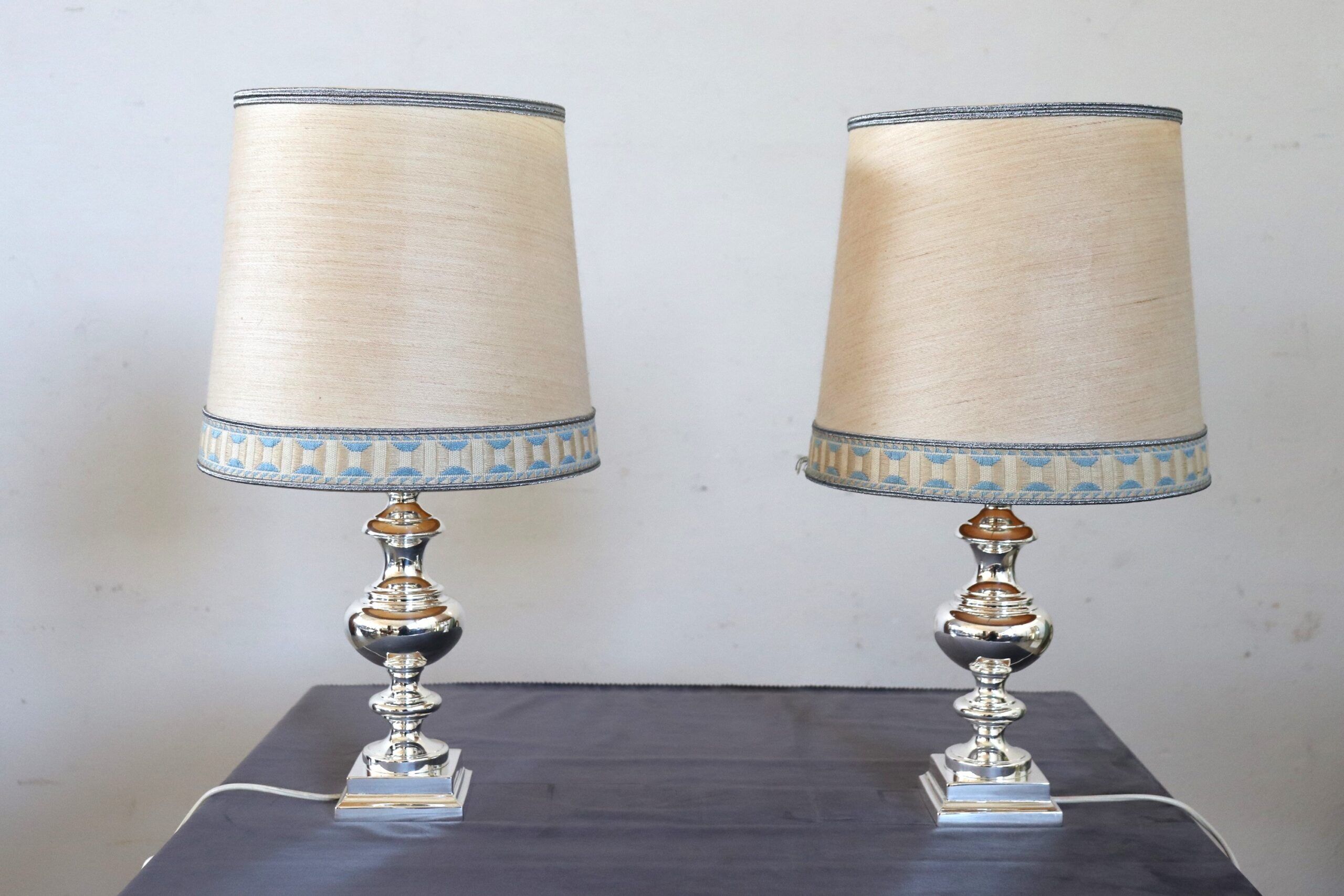 Pair of Table Lamps in Silver-Plated Metal, 1970s - Image 6