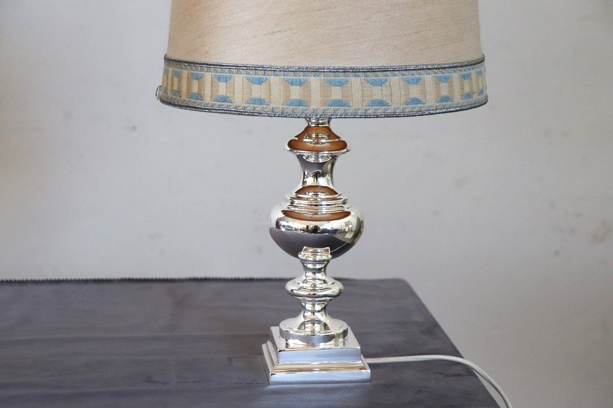 Pair of Table Lamps in Silver-Plated Metal, 1970s - Image 7