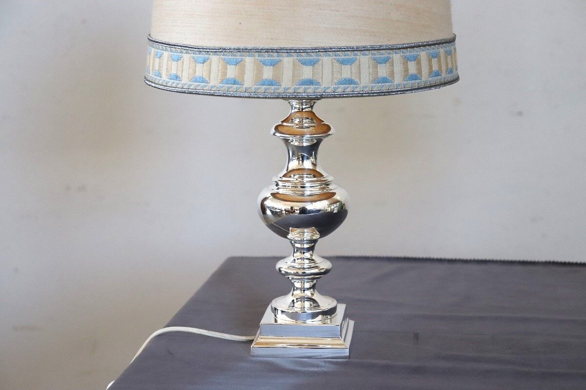 Pair of Table Lamps in Silver-Plated Metal, 1970s - Image 8