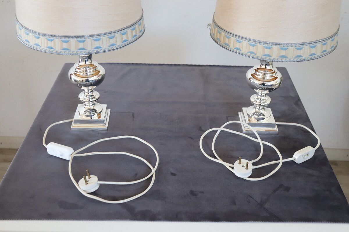 Pair of Table Lamps in Silver-Plated Metal, 1970s - Image 9