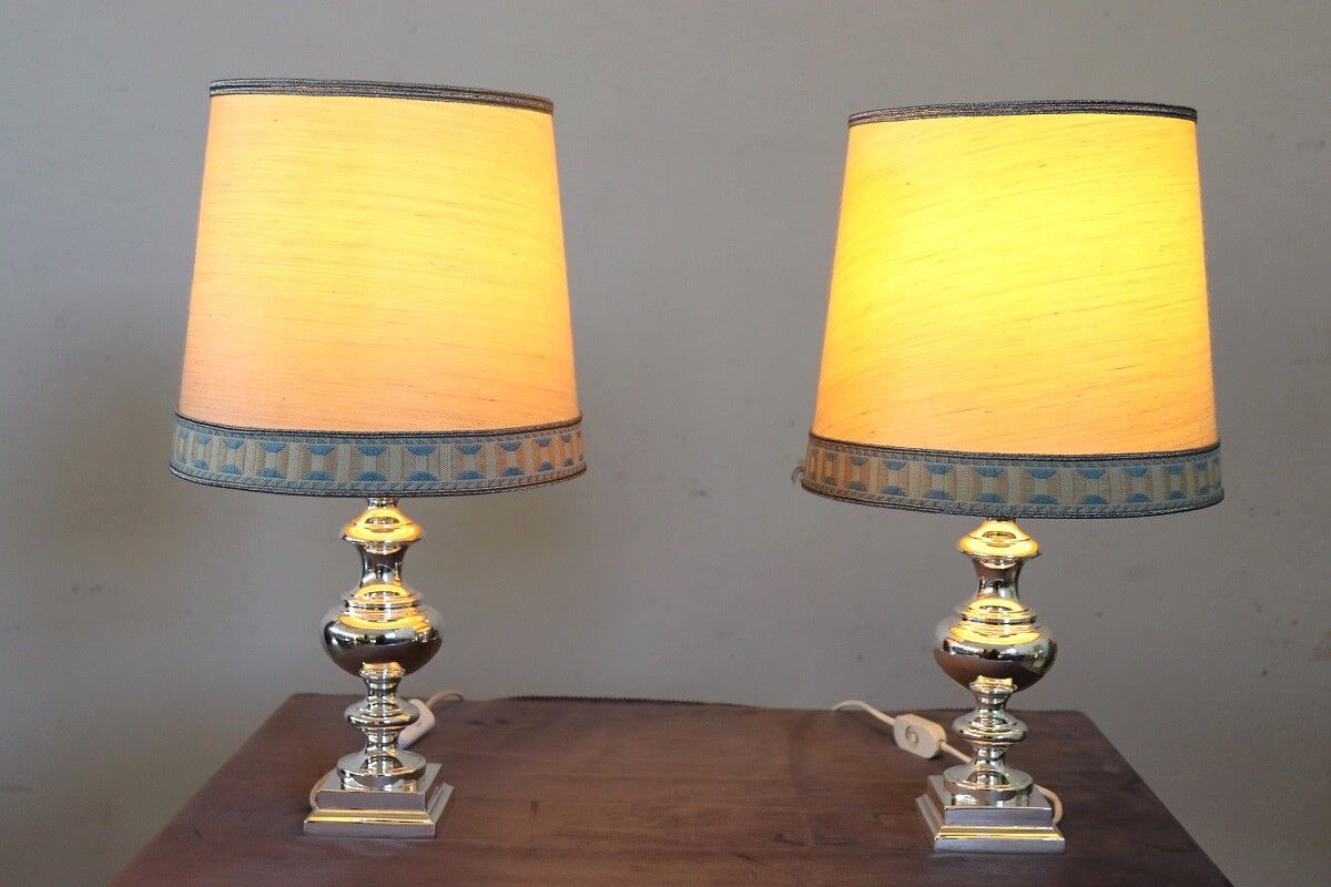 Pair of Table Lamps in Silver-Plated Metal, 1970s - Image 10