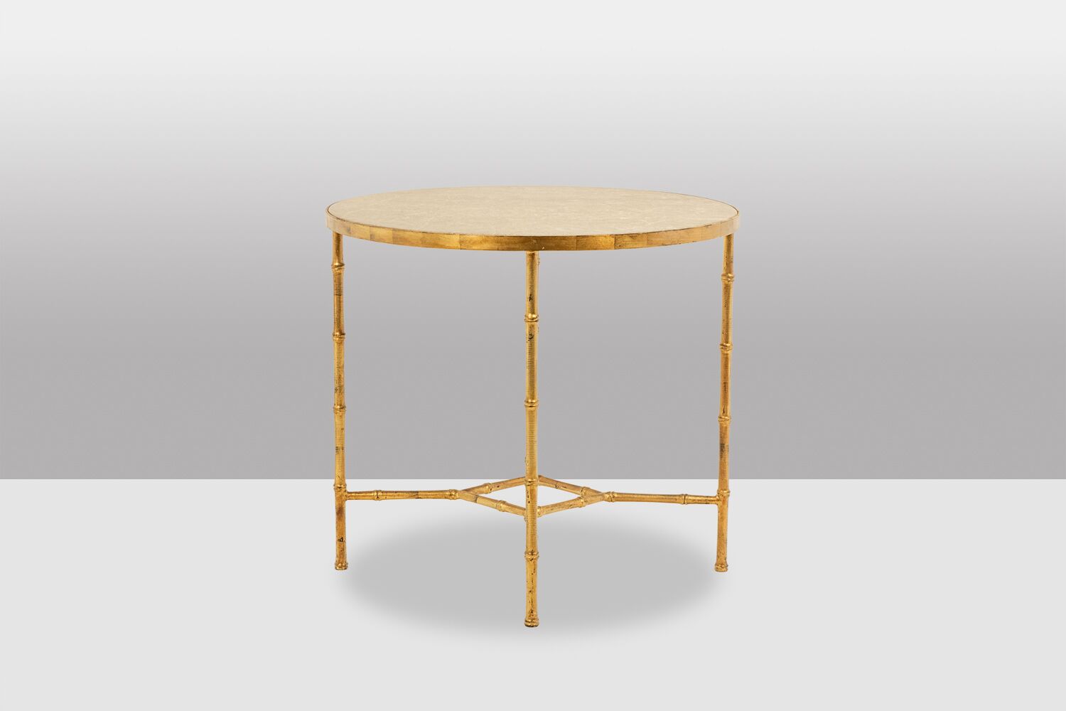 Bamboo-style Pedestal Table, Gold Metal Base - Image 2