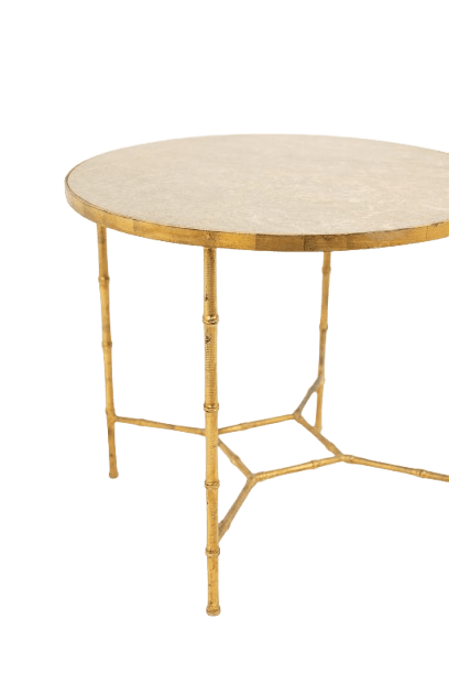 Bamboo-style Pedestal Table, Gold Metal Base - Image 3
