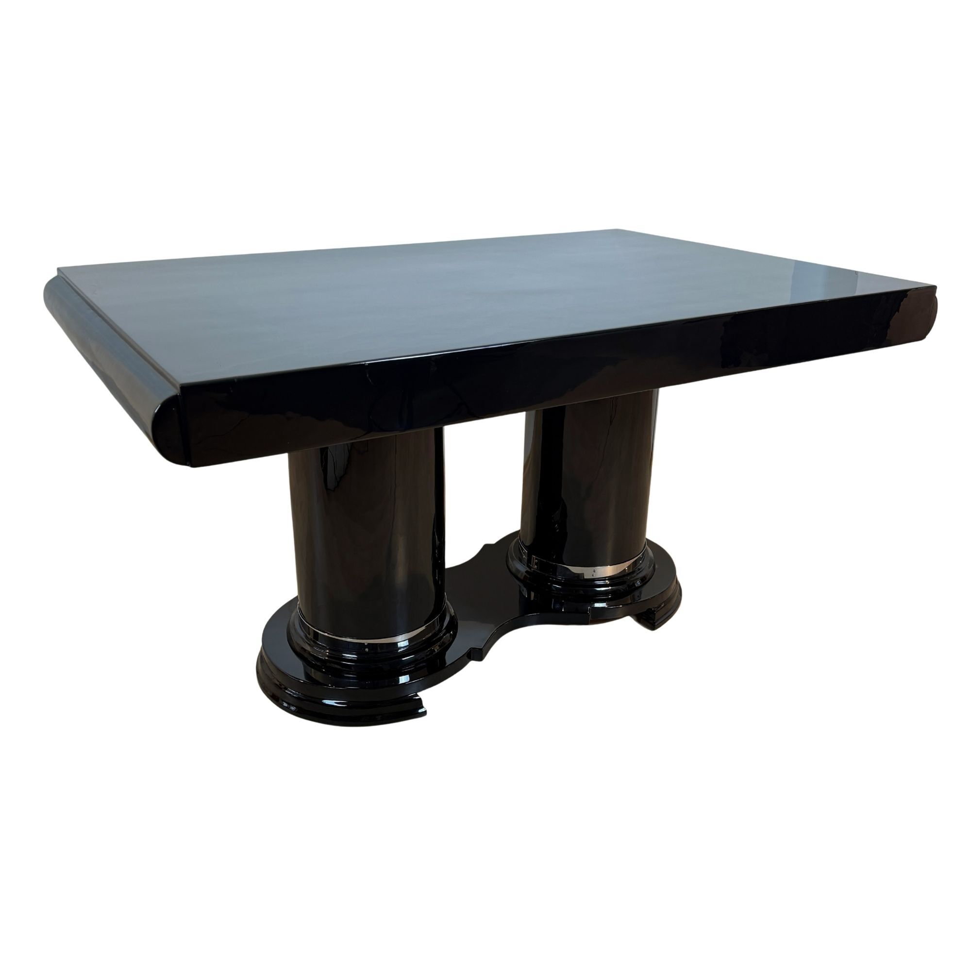 Art Deco Dining Table, Black Piano Lacquer, France, circa 1930