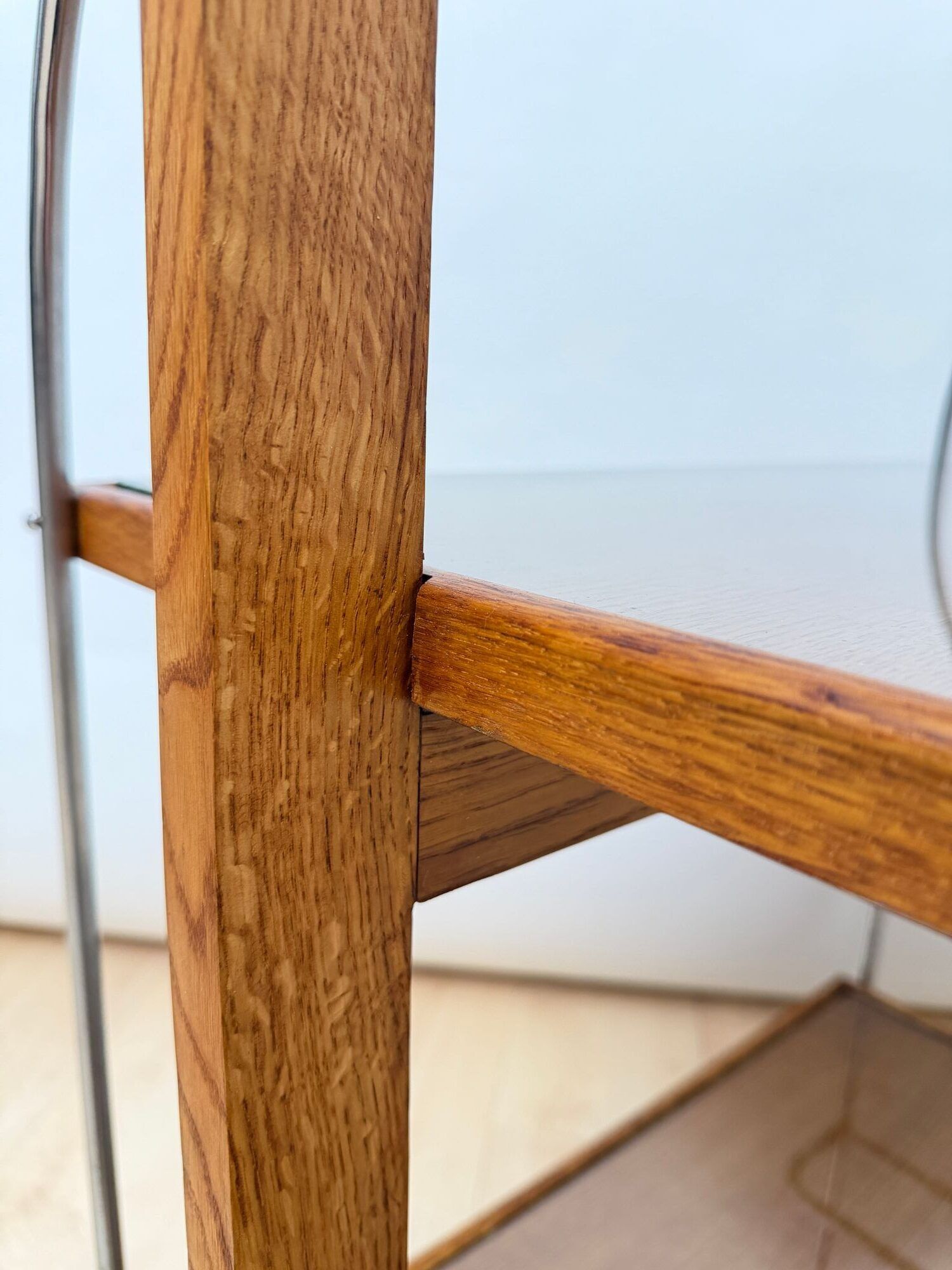 Art Deco Serving Trolley, Oak wood, Chrome and Glass, France circa 1930 - Image 12