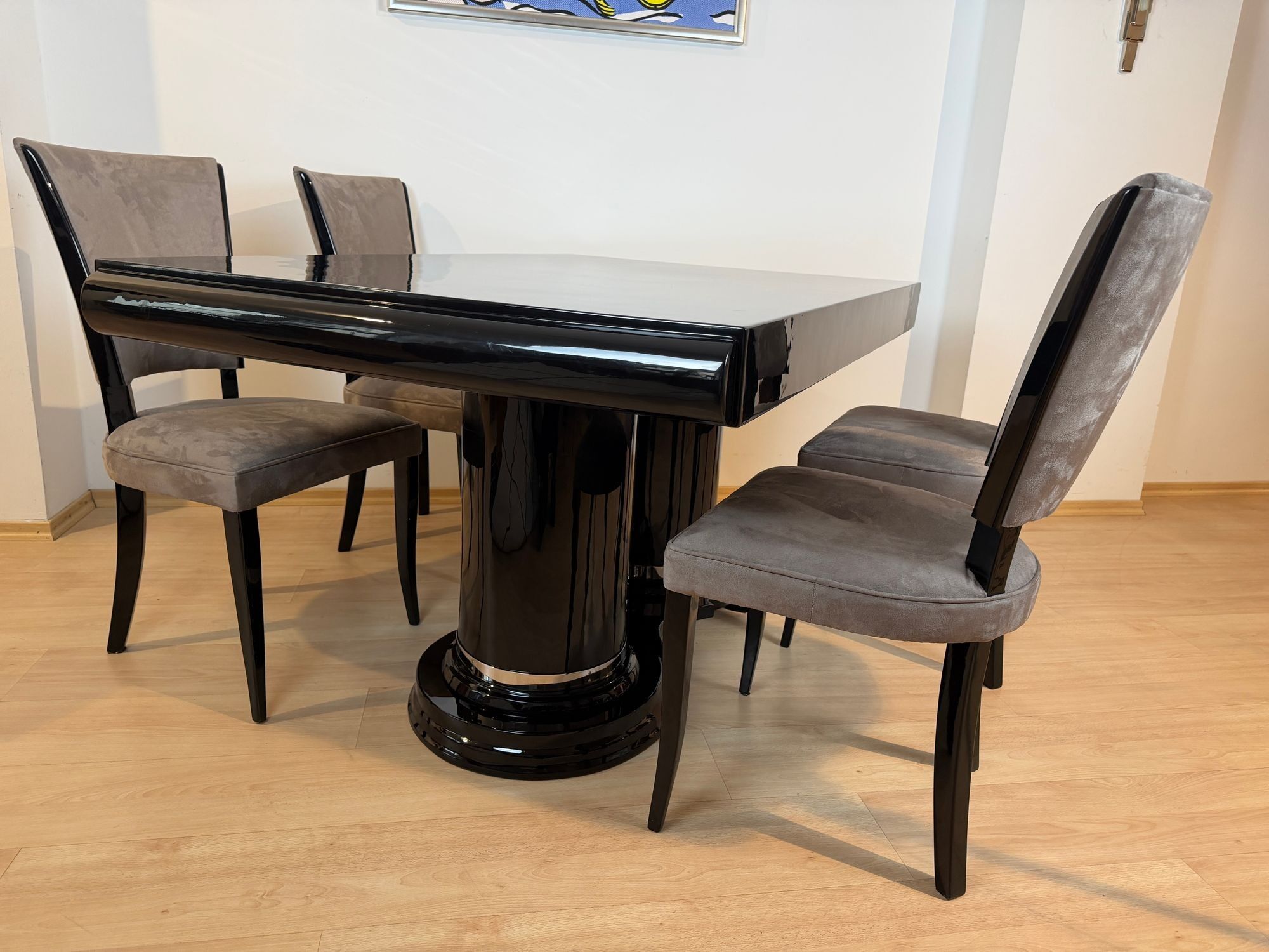 Art Deco Dining Table, Black Piano Lacquer, France, circa 1930 - Image 17