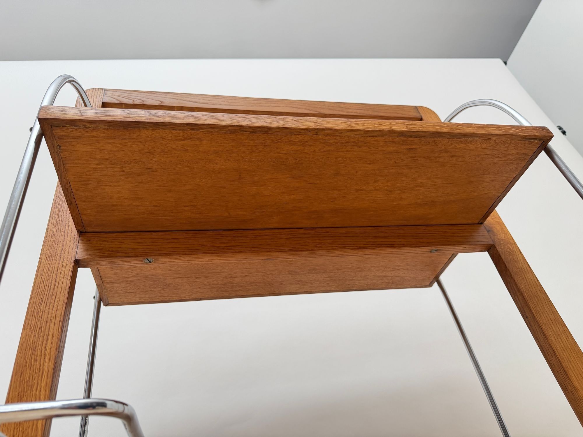 Art Deco Serving Trolley, Oak wood, Chrome and Glass, France circa 1930 - Image 18
