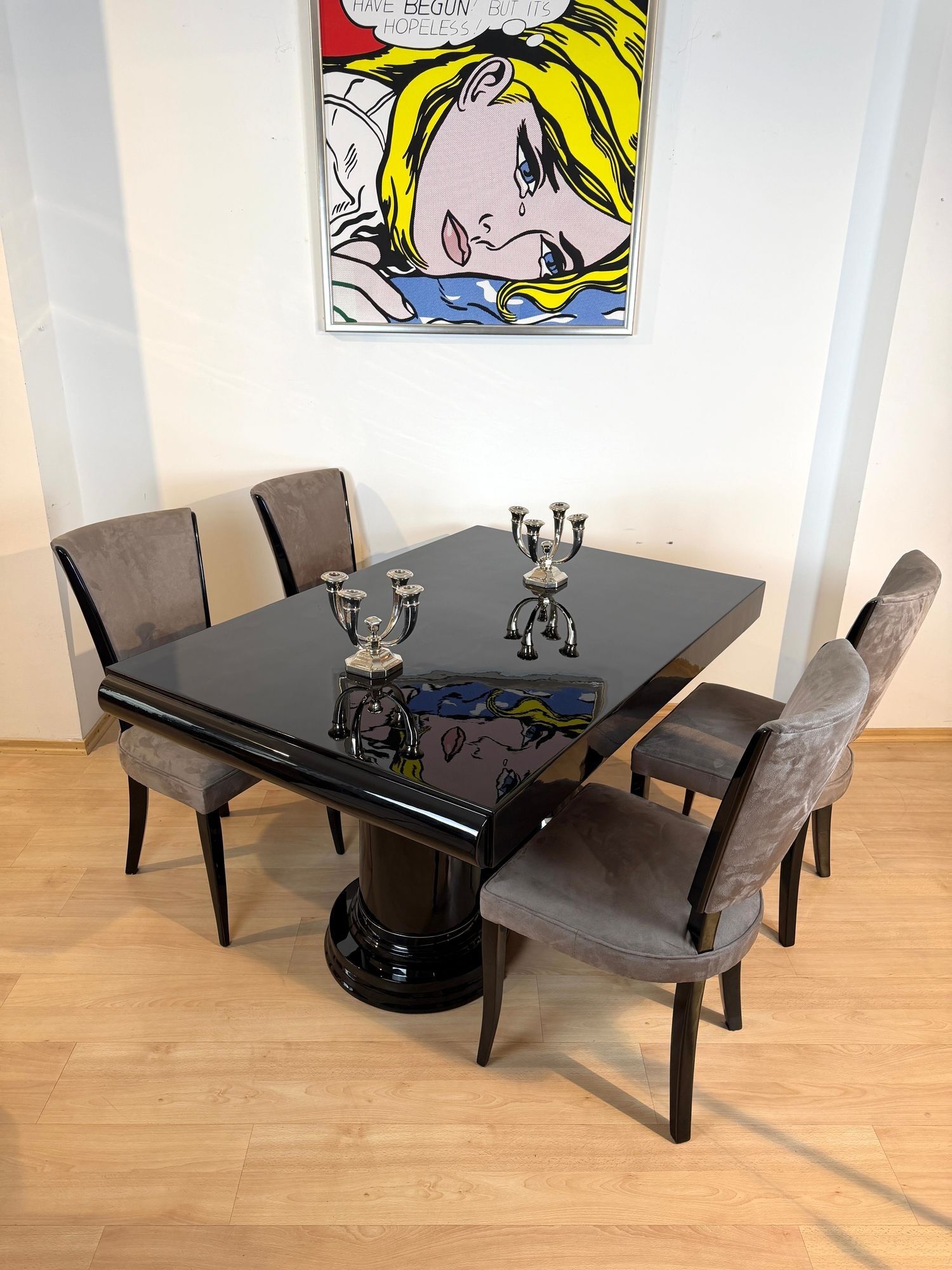 Art Deco Dining Table, Black Piano Lacquer, France, circa 1930 - Image 18