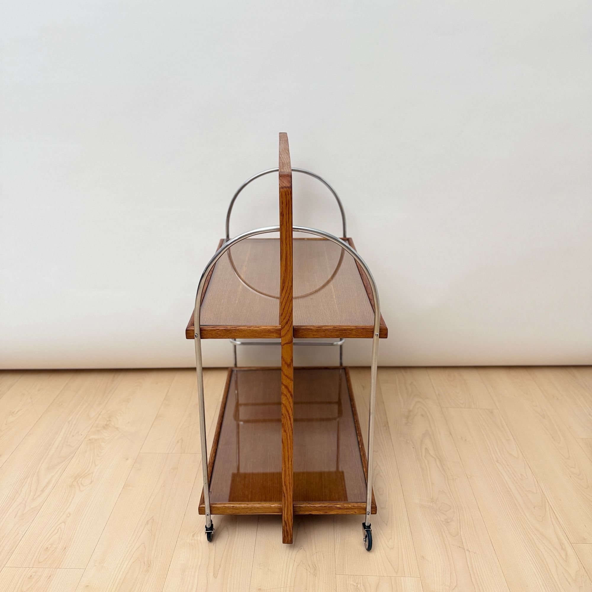 Art Deco Serving Trolley, Oak wood, Chrome and Glass, France circa 1930 - Image 4