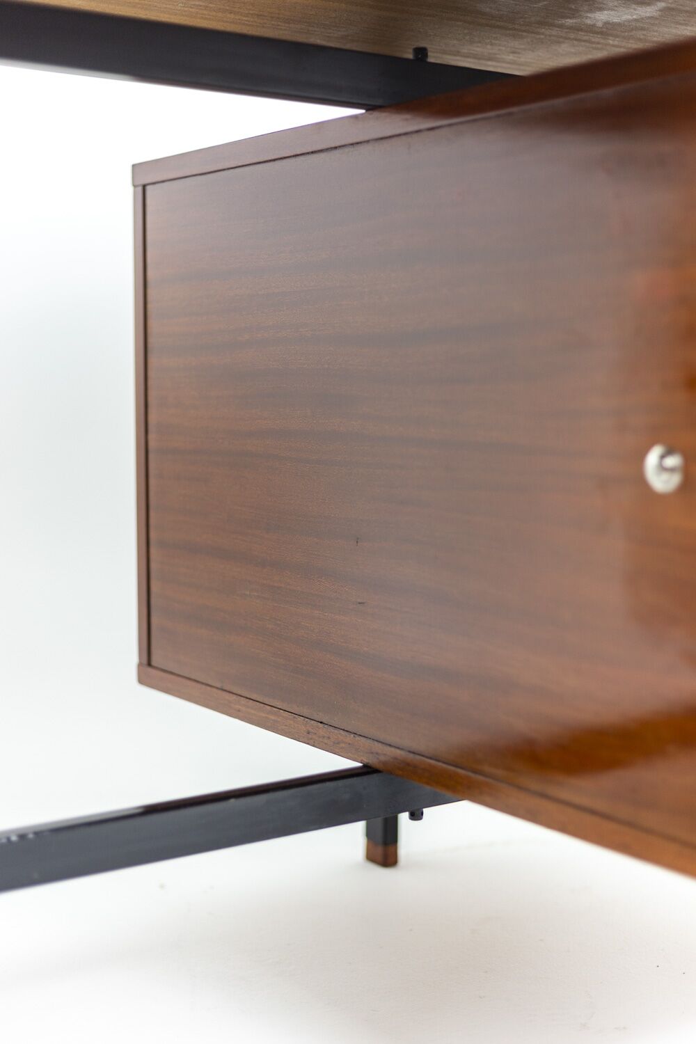 Pierre Guariche Mahogany Desk, Lacquered Metal, 1960s - Image 5