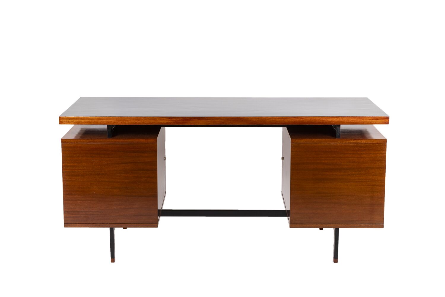 Pierre Guariche Mahogany Desk, Lacquered Metal, 1960s - Image 7