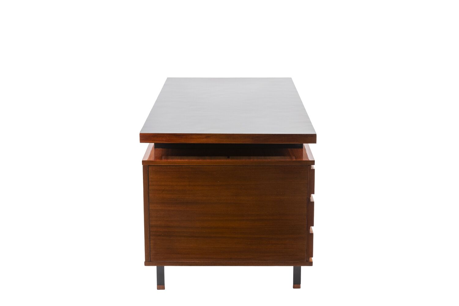 Pierre Guariche Mahogany Desk, Lacquered Metal, 1960s - Image 8