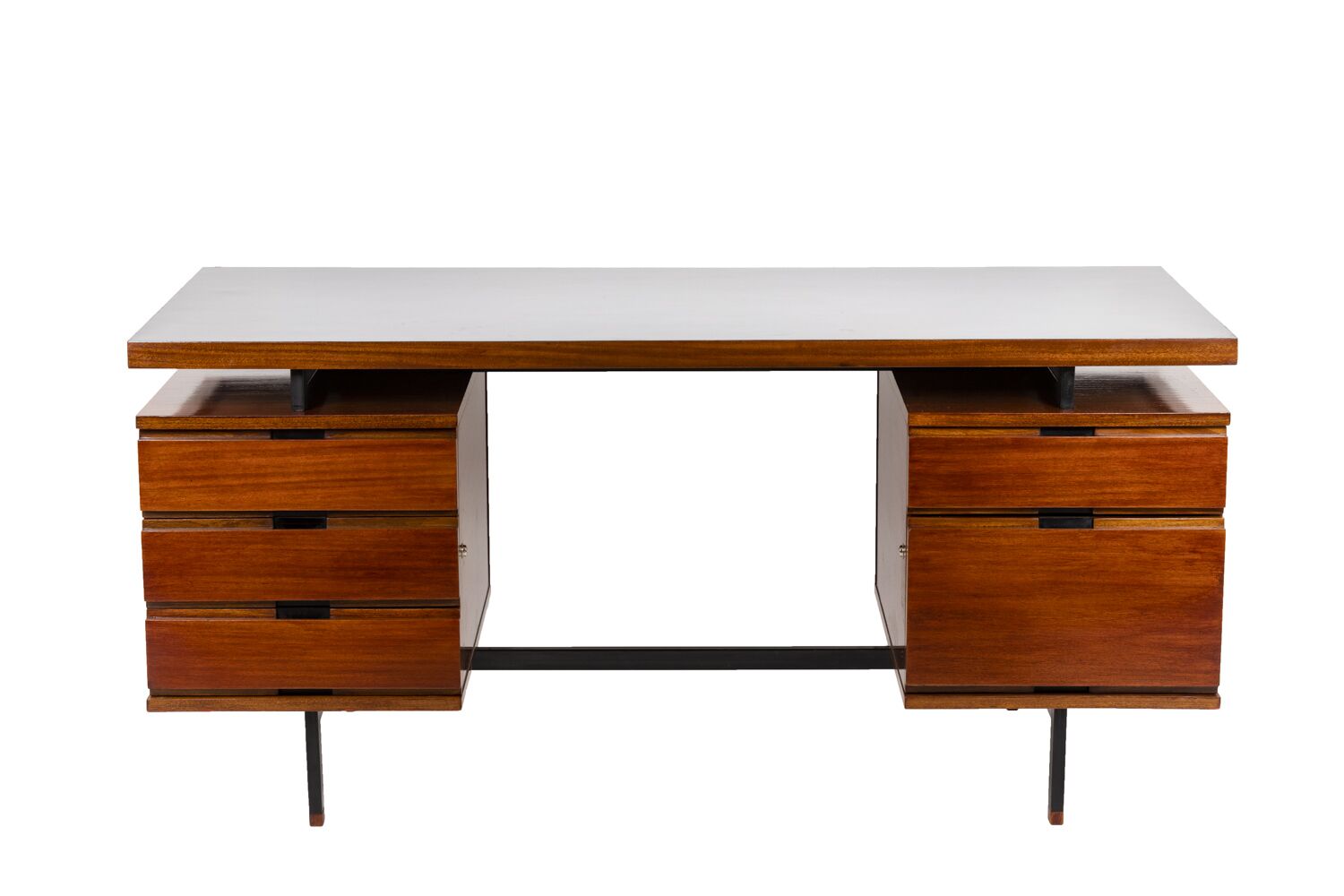 Pierre Guariche Mahogany Desk, Lacquered Metal, 1960s - Image 9